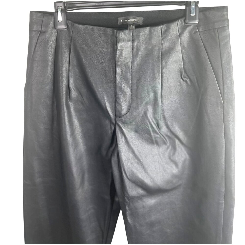 Banana Republic Womens Black Vegan Leather Tapered Leg Ankle Pants Pleated 8 - Picture 4 of 15
